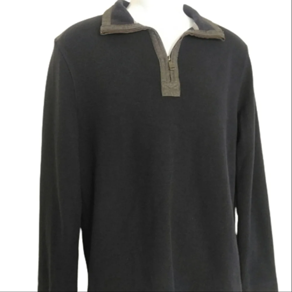 Banana Republic Blue & Gray Partial Zip Down Neckline Long Sleeve Sweater Top